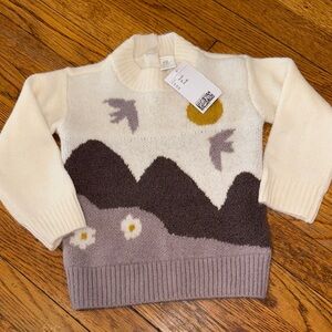 NWT H&M kids girls Cream bird floral acrylic fall mock neck sweater 1.5-2